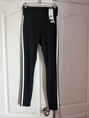 adidas Black Leggings with White Side Stripes and Logo